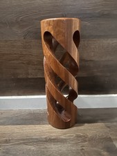 Hand Turned Carved Wood Spiral Twisted Taper Candlestick Holder  16.5 Single