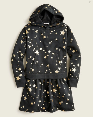 J.Crew Crewcuts Black Gold Stars Long Sleeve Hooded Sweatshirt Dress Sz 6