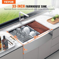Farmhouse Kitchen Sink, 304 Stainless Steel Drop-In Sinks, 33 inch