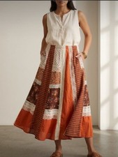 Vintage 70s Patchwork Prairie Skirt Boho Calico Gunne Style Rust  Cream XL