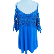 CHICME Blue Lace Cold  Shoulder spaghetti strap dress size L.