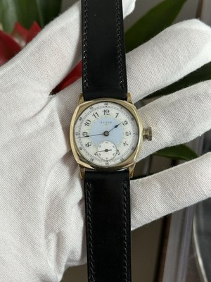 Vintage Elgin Art Deco Fancy Enamel Dial 7J Men's Manual Cushion