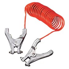 Insulated Coiled Grounding Wire, 10 Ft, 3/16 In Dia, 2 Hand Clamps, Orange,