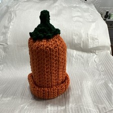 Handmade Crocheted Pumpkin Beanie Hat Orange with Green Stem