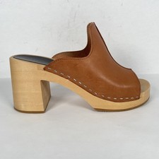 Swedish Hasbeens Shoes Womens Size 37 Leather Wooden Heels Slip On Clogs Mules