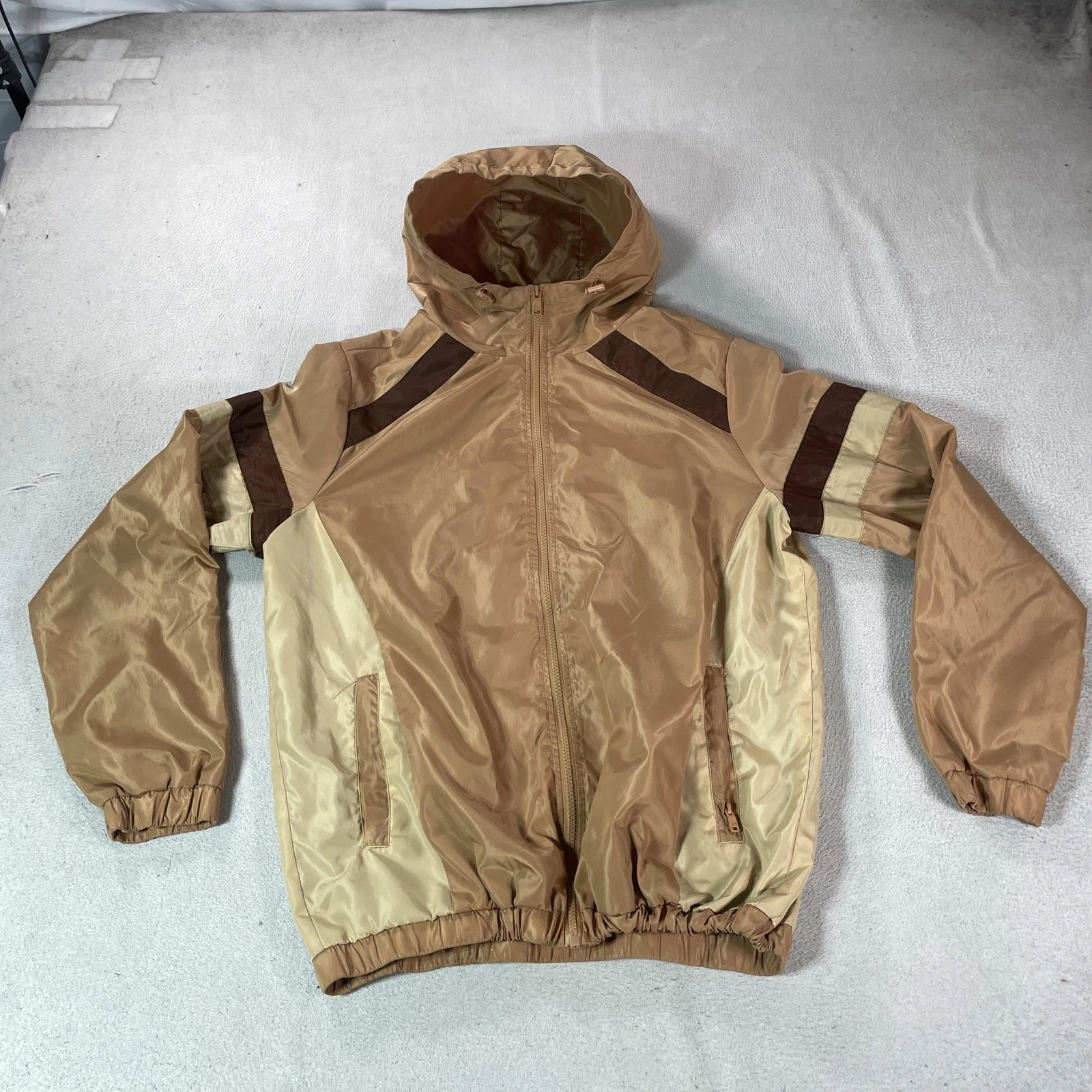 Vintage ColorblockJacket Mens Medium Brown Rebel Minds Windbreaker Striped