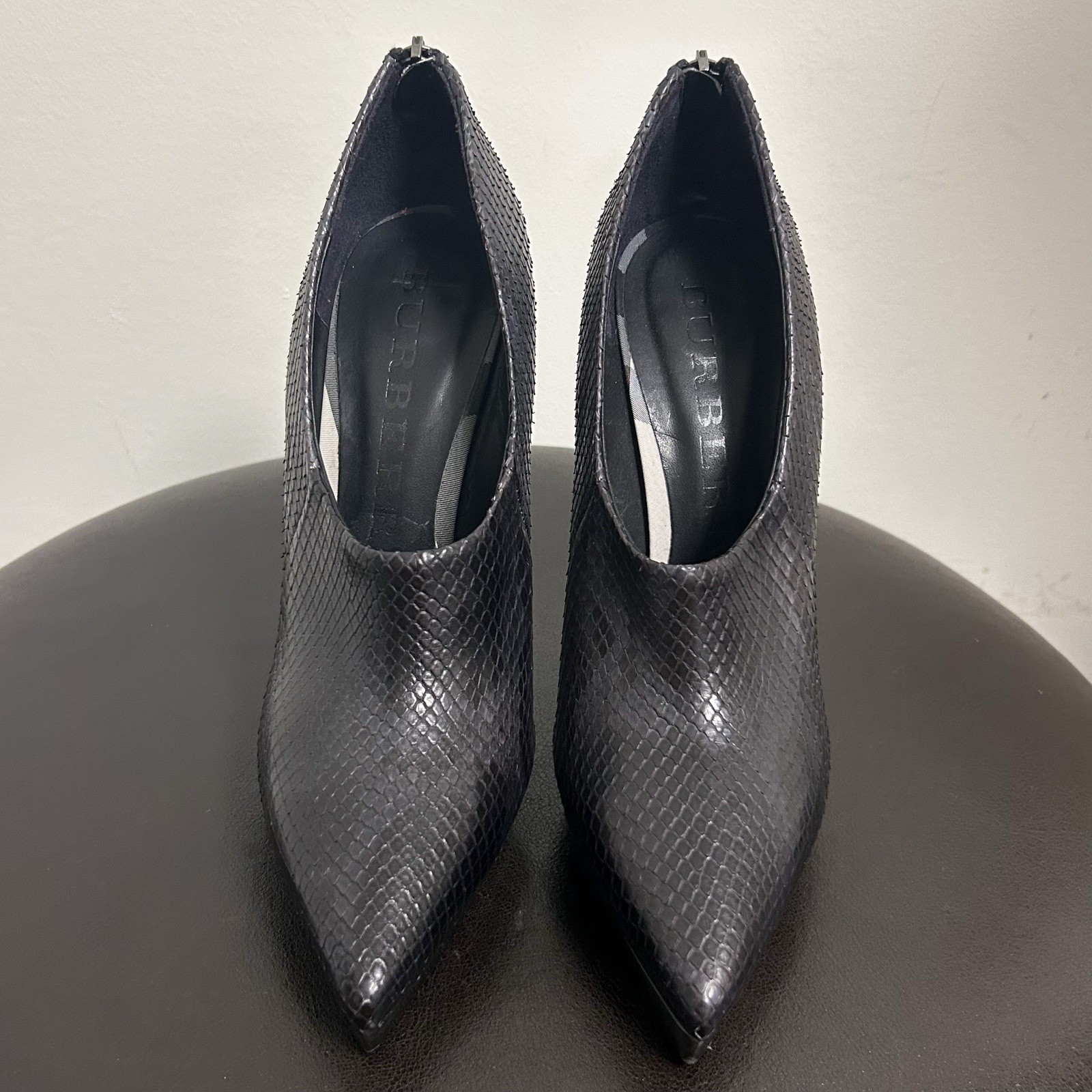 Burberry Black Gray Python Leather Platform Stile… - image 5