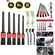 11Pcs Auto Detailing Set, Boar Hair Brushes, Steel Wire  A/C Brushes, Red, S...
