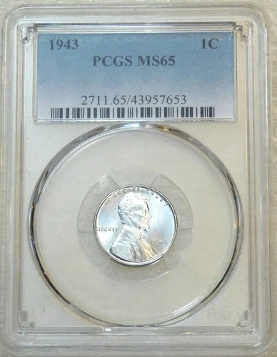 1943 P Lincoln Wartime Steel Cent PCGS MS65 Very Bright PQ New Holder #A236N