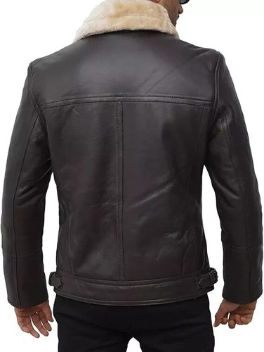 Real lambskin Leather Jackets for Men - Swedish Bomber Winter Jacket, faux fur - Picture 3 of 7
