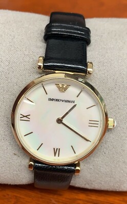 Emporio Armani AR1910 Mother of Pearl Dial Black Leather Strap