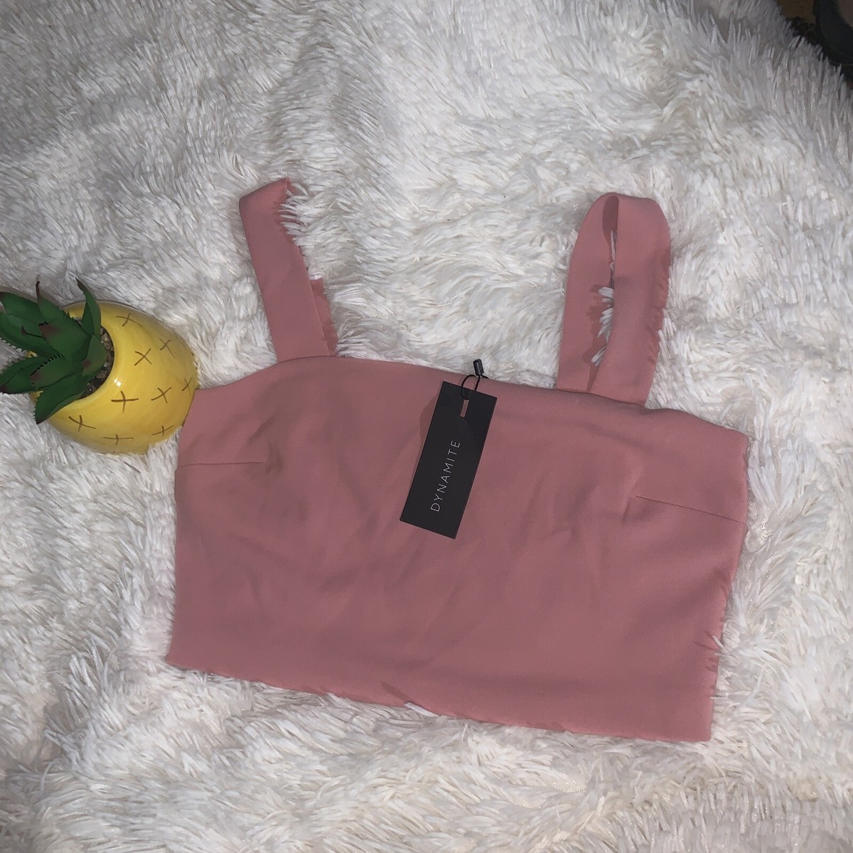 Dynamite Square Front Crop Top Womens Size Small Blush Zipper On