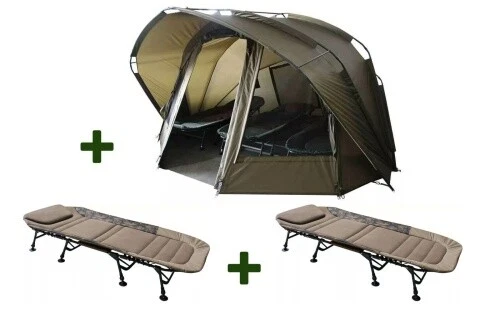MK CARP TACKLE DEALS Karpfen Deal: Karpfenzelt 3,5 Man + 2 x Karpfenliegen X-Pro Flat