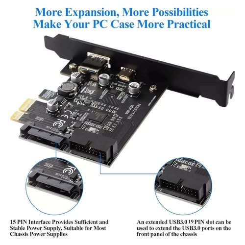 PCI-E 1X to USB 3.2 Gen1 5Gbps 2 Ports Type C Type A Expansion Card With 19PIN - Picture 9 of 9