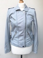 Rebecca Taylor Designer Lambs Leather Biker Jacket - Pale Blue - Size 2 / Uk 6