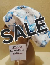 Ornaments (blue) SALE Women's Euro/Chef Surgical Scrub Hat/Cap Handmade