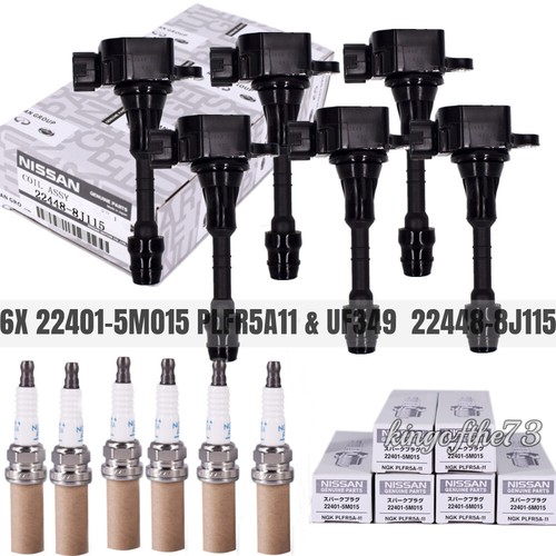 6Pcs UF349 Ignition Coil & Spark Plug For Nissan Altima Maxima Quest