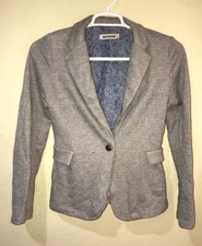 Mystic Women's Gray Blue Casual Career Blazer Coat Elbow Patches Sz Large S9