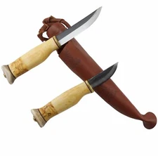 Wood Jewel Curly Birch Fixed Blade Knife Set Finland Carbon Steel Blade Sheath