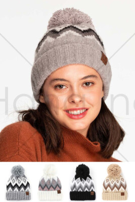 Exclusive Classic Women Soft Aztec Pattern Beanie with Knit