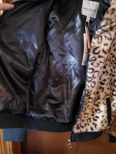 NWT Urban Republic Girls Faux Fur Cheeta Print Black Trim Zipper Coat Size 14/16 - Picture 8 of 13