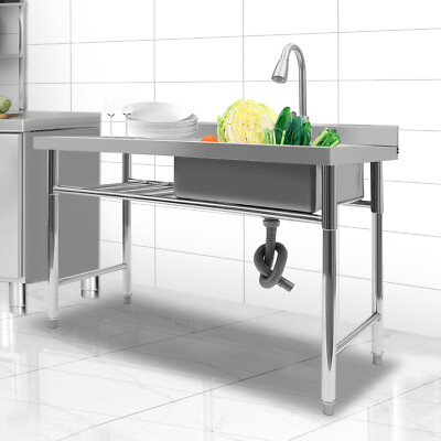 1 Bowl Stainless Steel Commercial Utility Prep Sink Single Bowl w/ Workbench NEW