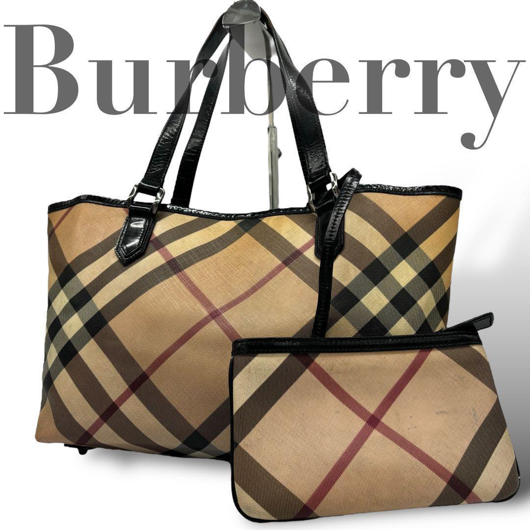Burberry Tote Bag A4 Pvc Leather Mega Check With Pouch