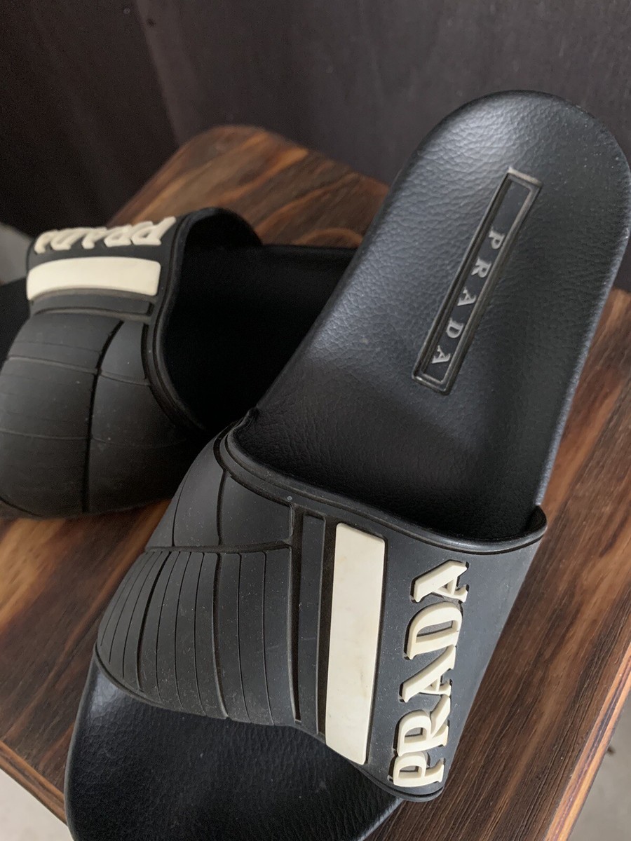 【PRADA】トングスライド☆SALE中 Prada logo slides in black - men's uk 6 | eBay