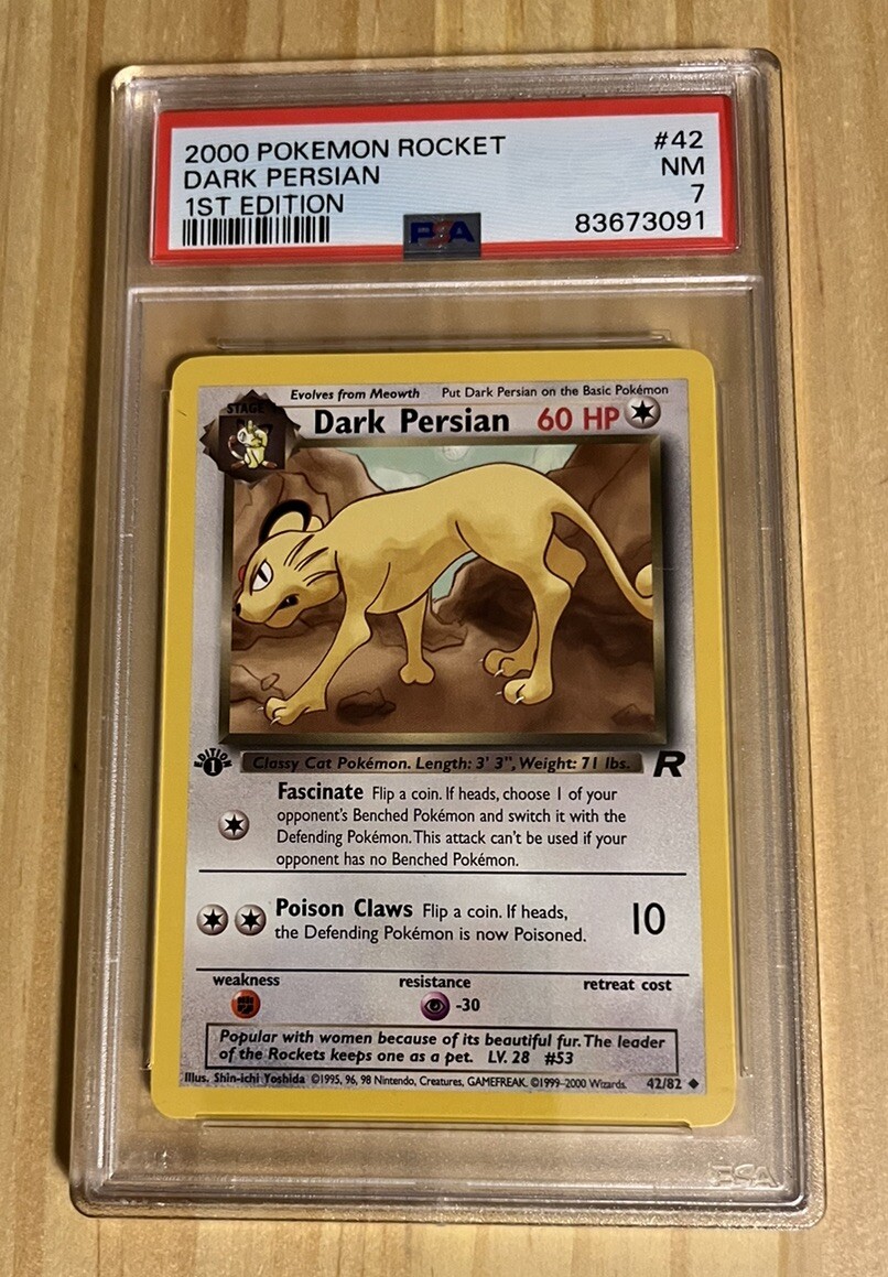 2000 Pokemon - WOTC - Team Rocket - 1st Edition Dark Persian 42/82 PSA 7