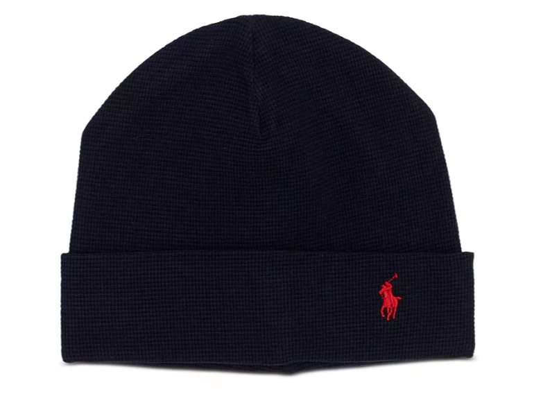 Polo Ralph Lauren Thermal Cuffed Hat Beanie Black Color Red Pony NWT