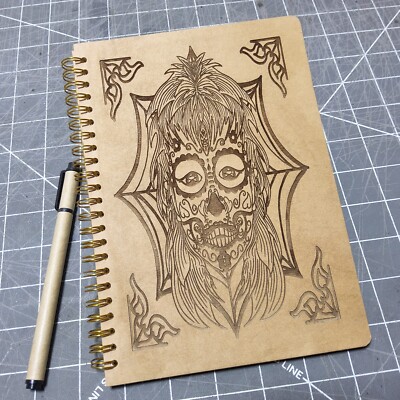 Laser Etched sugarskull Notebook A5 Graph art Grid Journals 100 pages A5 Brown