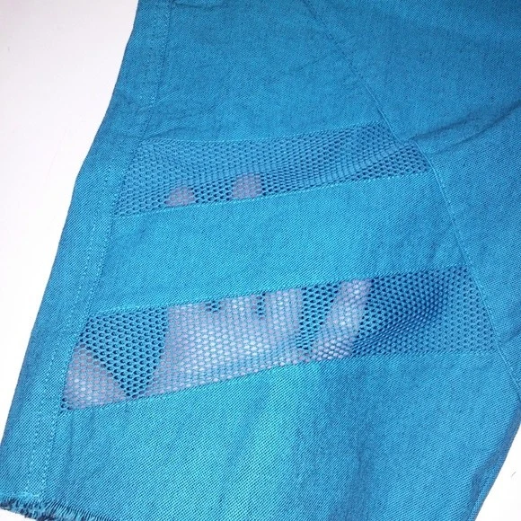 Pantalones Cortos Fulton Para Hombre Malla Azul Teal Corte Borde Crudo Foto 3 de 4