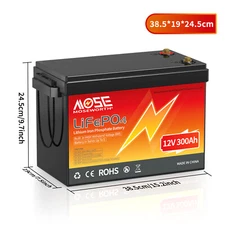 12V 300AH LiFePO4 Lithium Battery 15000+Cycles 200A BMS Solar Off-grid RV Marine