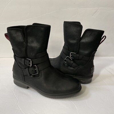 UGG Australia Simmens Boot 1008439  Women Sz 6 Black Waterproof Leather Harness