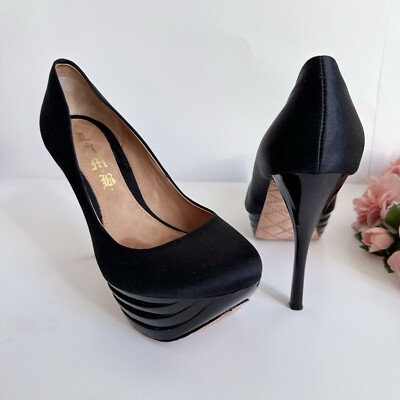 L.A.M.B.  Z-Project Black Satin Platform Pumps High Heels, Women s Size 8