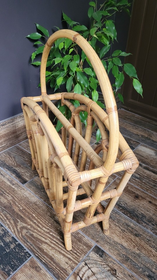 Large Rare Vintage Bamboo Cane Magazine/Vinyl Record Rack Retro 20" x
