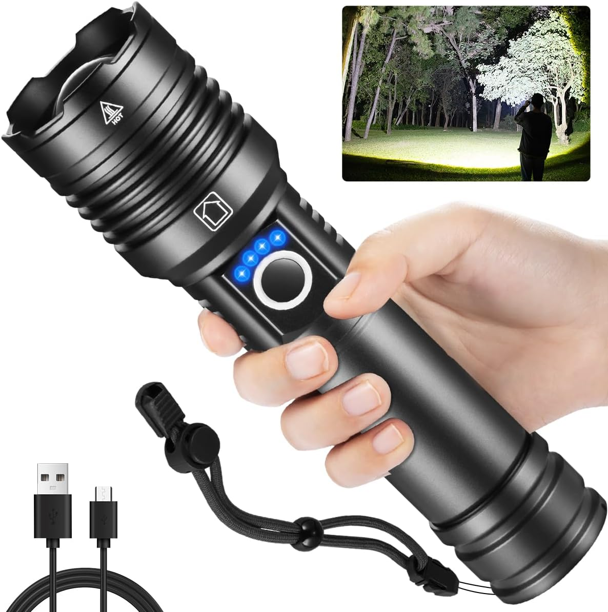 Rechargeable Flashlights High Lumens, 990000Lm Super Bright Flashlight Rechargea