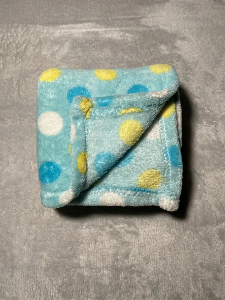 Snugly Baby Aqua Yellow White Fleece Polka Dot Security Blanket Soft Lovey 29x33 - Image 2 of 4