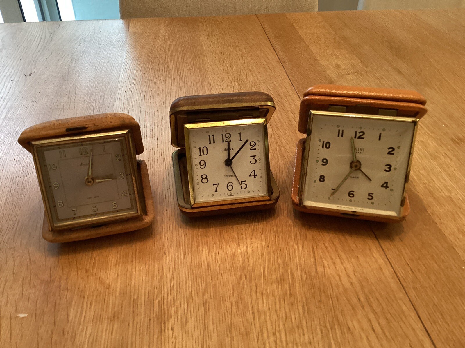 Vintage Lot Of 3 Leather Cased Travel Clocks eBay