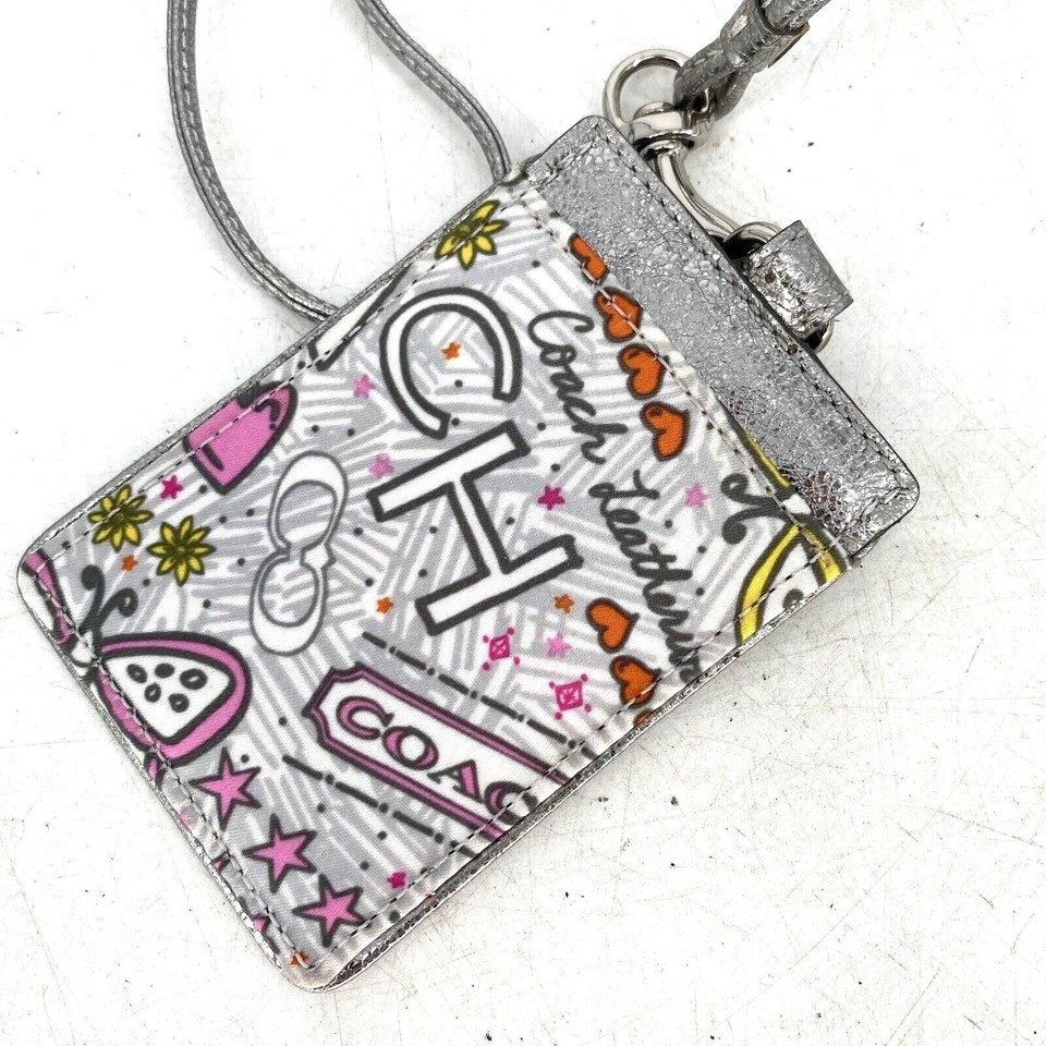 Coach Poppy Graffiti Luggage Tag Silver Leather eBay