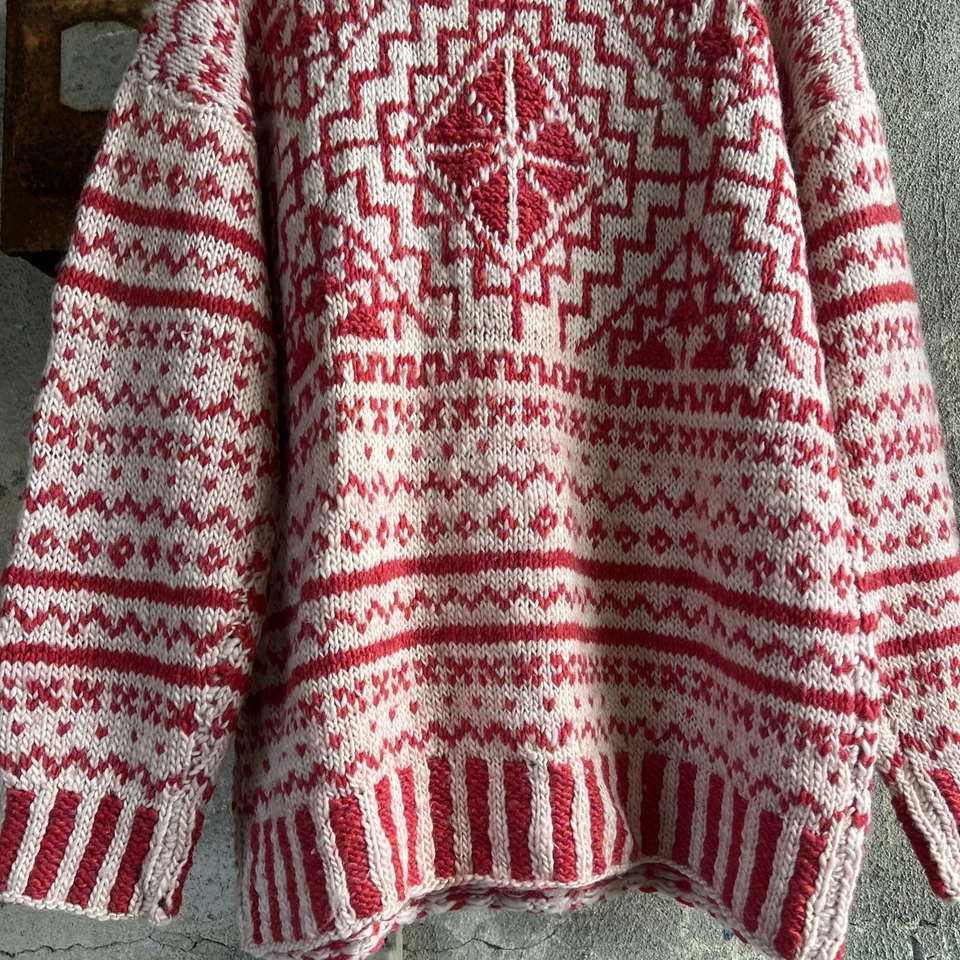 Suéter de lana tejido vintage de los años 50 para hombre rojo y blanco jersey geométrico Foto 4 de 4