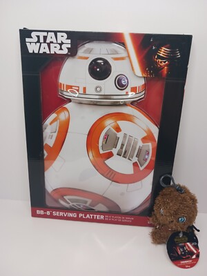 Star Wars BB-8 Droid Serving Platter Melamine ThinkGeek Lot w/ Chewbacca Keyring