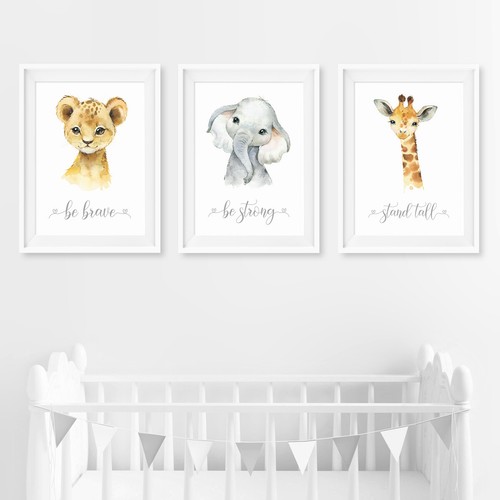 Safari Animal Baby Nursery Posters Prints Children's Bedroom Wall Art Pictures - Picture 3 of 19