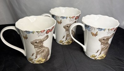 Vtg Lot of 3 Pier 1 Imports Sofie the Bunny Coffee Mugs Cup Cottagecore Serving