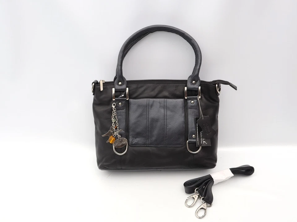 Catwalk Gallery Schultertasche Tasche Leder schwarz metallic dunkelblau groß - Bild 2 von 4