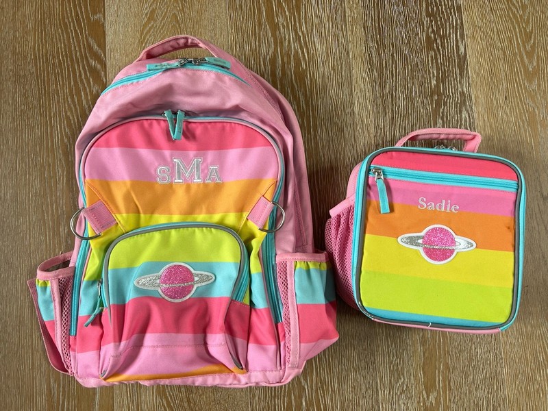 Pottery Barn Kids Girls Personalized Space/Planets Backpack And Lunch Bag VGUC