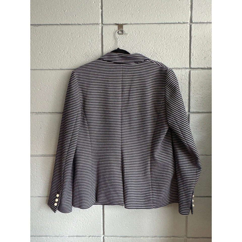 Blazer para mujer Ann Taylor ojo de pájaro tejido a rayas perla talla 12 náutico preppy Foto 4 de 4