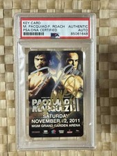 Tarjeta MGM Grand Key Freddie Roach doble autógrafo MANNY PACQUIAO AUTO PSA