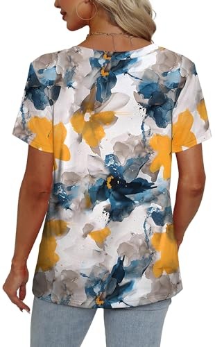 Womens Summer Tops 2025 V Neck Short Sleeve Shirts Trendy Large Print 06 - Bild 5 von 5
