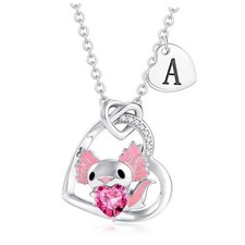C-leen Axolotl Necklaces Gifts for Girls, 14K Gold Plated CZ Silver A-Initial-S